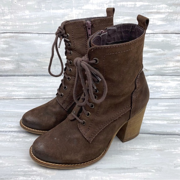 Steve Madden Brown Lace-Up Leather Boots “Lauren” Chocolate Brown Combat Boot 8M - Picture 6 of 16